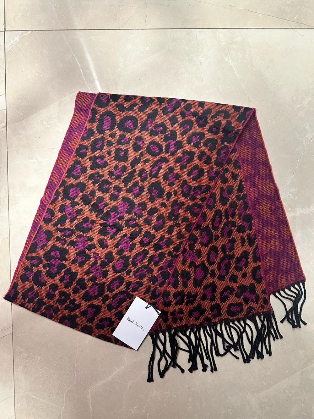 Paul Smith Purple and Brown Leopard-Print Fringe Scarf